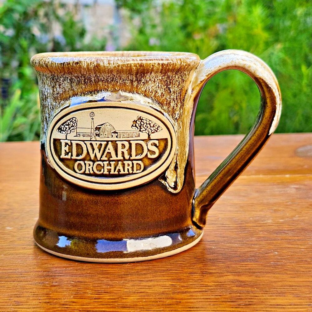 Vintage Edwards Orchard Mug Grey Fox Pottery Handmade Stoneware Coffee Cup USA
